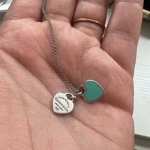 Tiffany & Co Silver and Enamel Double Heart Pendant Necklace